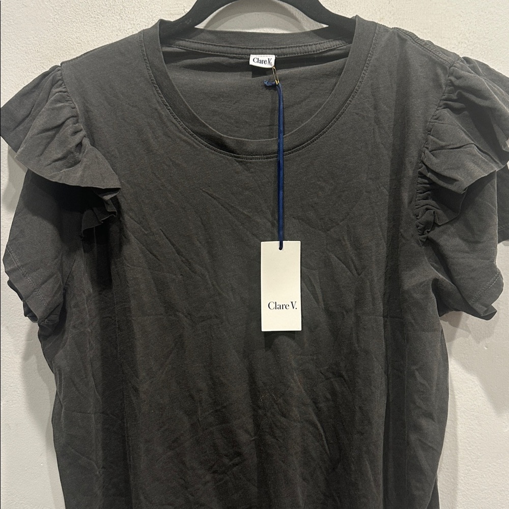 Clare V. Ruffle Charcoal Crew Neck T-Shirt Top x- large NWT 100% cotton NWT - Picture 4 of 10